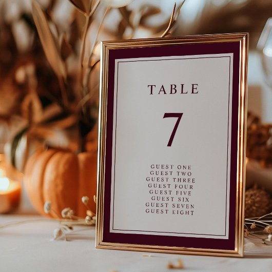 Numéro De Table Mariage Élégant Simple Minimal Bordure Bourgogne