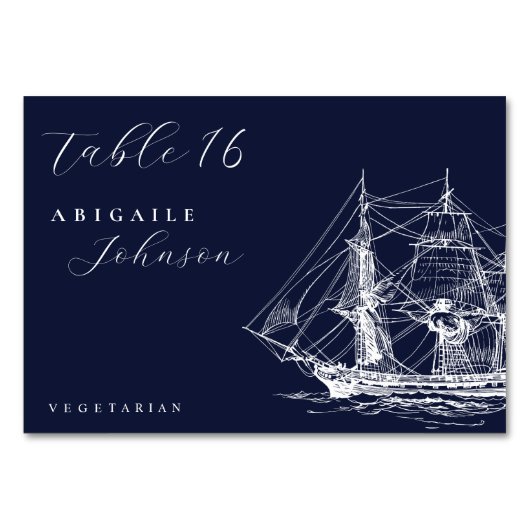 Numéro De Table Mariage Élégant sur un Navire Thème Marin Bleu Nui (Devant)