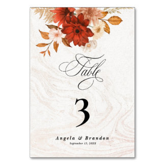 Numéro De Table Mariage Élégant Terracotta Orange Brûlé Rustique