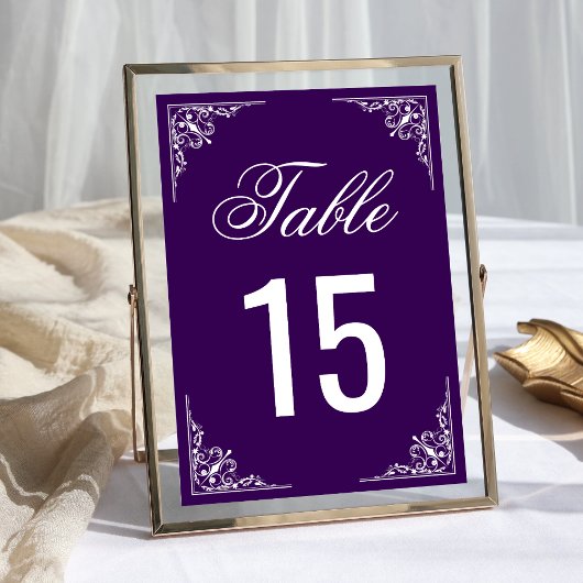Numéro De Table Mariage Élégant Violet Orné