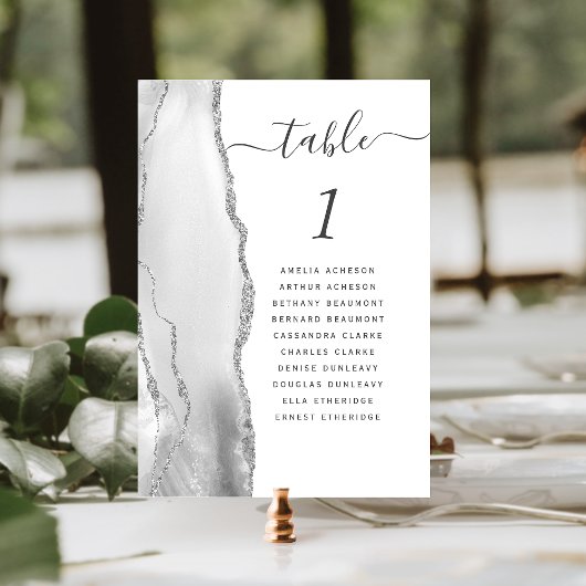 Numéro De Table Mariage en Agate Gris Blanc Argent