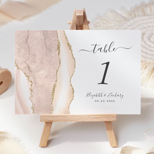 Numéro De Table Mariage en Agate Ivory Gold