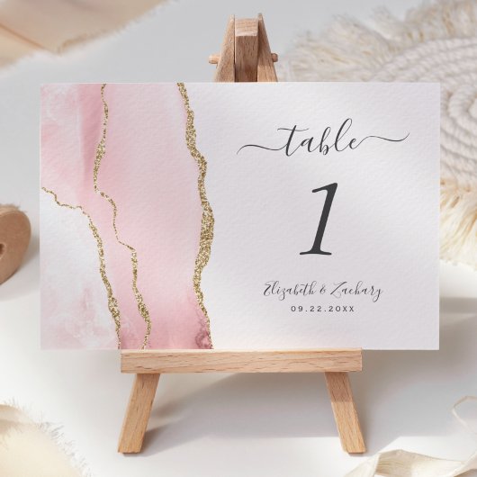 Numéro De Table Mariage en Agate Rose Doré