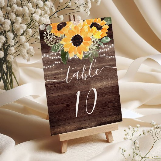 Numéro De Table Mariage en bois de grange de tournesol rustique