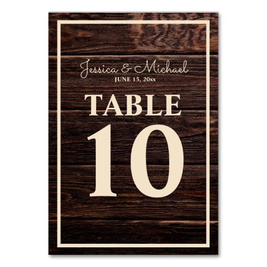 Numéro De Table Mariage en bois foncé Brown rustique (Dos)