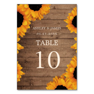 Numéro De Table Mariage en Bois Rustique au Tournesol Radieux