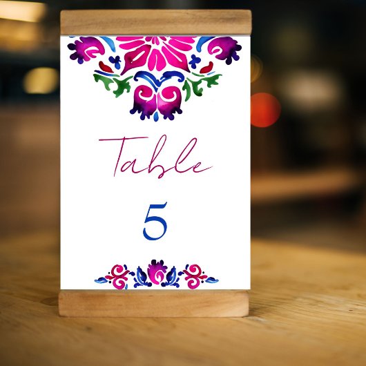 Numéro De Table Mariage en carreaux de Talavera espagnol bleu rose