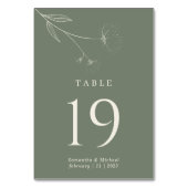 Numéro De Table Mariage en coton fleuri vert sauge (Dos)