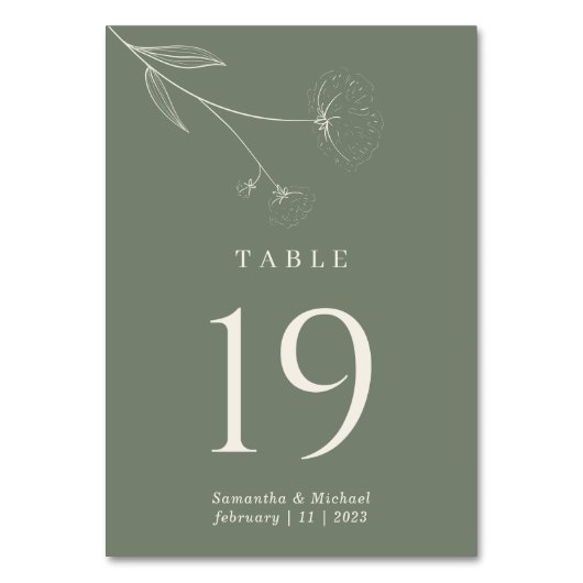Numéro De Table Mariage en coton fleuri vert sauge (Par défaut)