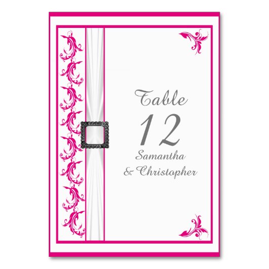 Numéro De Table Mariage en dentelle blanche rose fushia brillant (Par défaut)