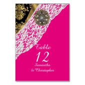 Numéro De Table Mariage en dentelle blanche rose noir et or damass (Dos)