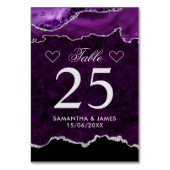 Numéro De Table Mariage en Faux Marbre Agate Violet et Argent (Dos)