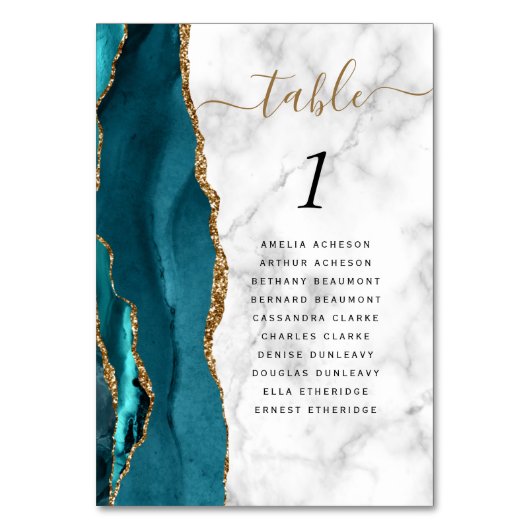 Numéro De Table Mariage en marbre d'Agate d'Or Bleu turquoise (Dos)