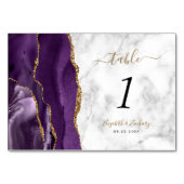 Numéro De Table Mariage en marbre d'agate d'or violet (Devant)