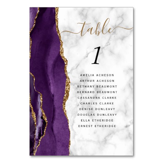 Numéro De Table Mariage en marbre d'agate d'or violet (Par défaut)