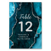 Numéro De Table Mariage en marbre turquoise et argenté (Dos)