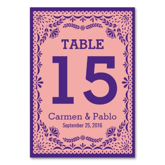 Numéro de table mariage en Papel Picado Design (Dos)