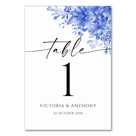 Numéro De Table Mariage en porcelaine bleue (Dos)