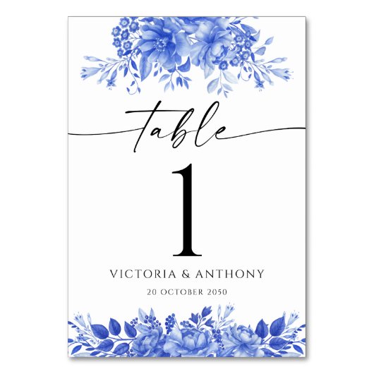 Numéro De Table Mariage en porcelaine bleue (Dos)
