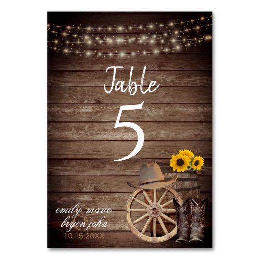 Numéro De Table Mariage en tonneau de bois avec tournesol (Par défaut)