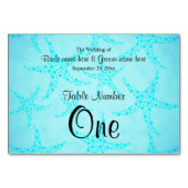 Numéro De Table Mariage étoile de mer Aqua et Turquoise. (Dos)