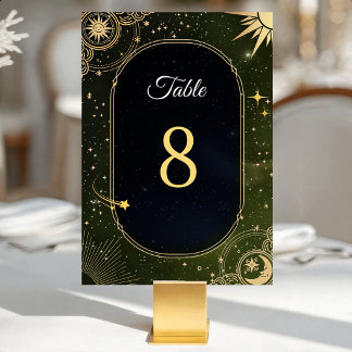 Numéro De Table Mariage étoile filante vert olive céleste