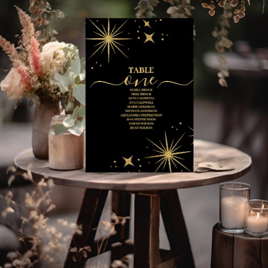 Numéro De Table Mariage Étoiles Célestes Or Noir Mystique