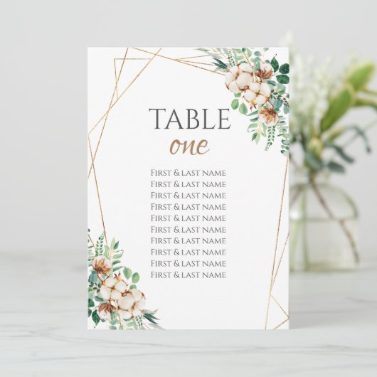 Numéro de table mariage Eucalyptus & Coton (Debout devant)