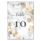 Numéro De Table Mariage eucalyptus marbre doré élégant (Dos)