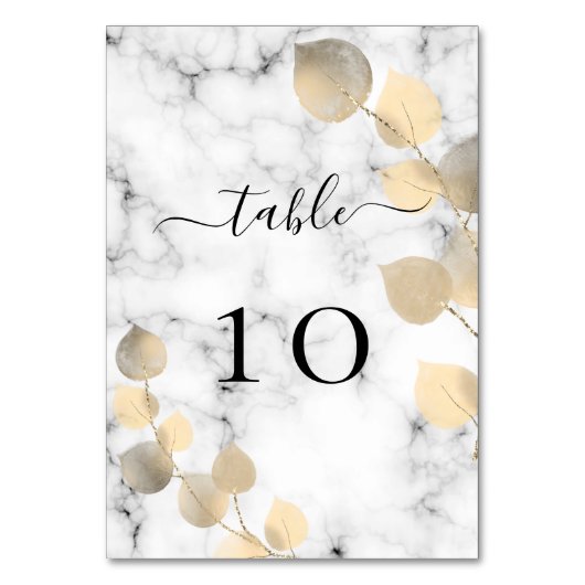 Numéro De Table Mariage eucalyptus marbre doré élégant (Par défaut)