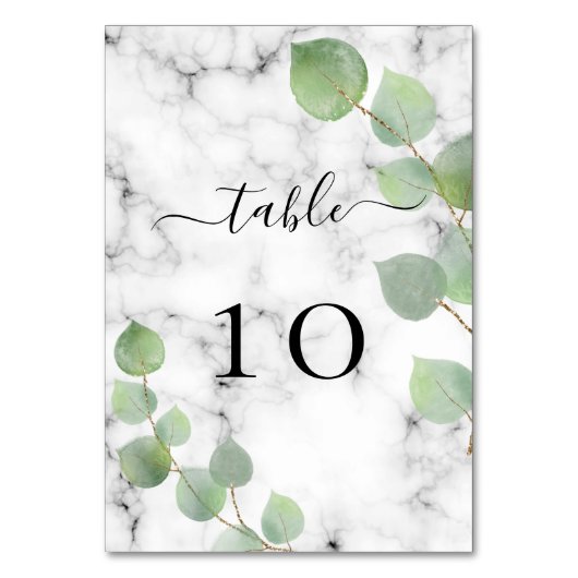 Numéro De Table Mariage eucalyptus marbre vert élégant (Dos)