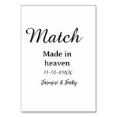 Numéro De Table Mariage fait au ciel ajouter nom date simple calli (Dos)