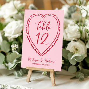 Numéro De Table Mariage Fantaisie aux Cœurs Roses et Rouges