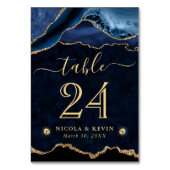 Numéro De Table Mariage Faux Paillettes Agate Bleu et Or (Dos)