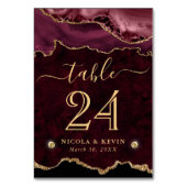 Numéro De Table Mariage Faux Paillettes Agate Rouge et Or (Dos)