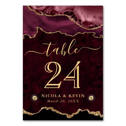 Numéro De Table Mariage Faux Paillettes Agate Rouge et Or (Par défaut)