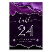 Numéro De Table Mariage Faux Paillettes Agate Violet et Argent (Dos)