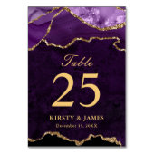 Numéro De Table Mariage Faux Paillettes Agate Violet et Or (Dos)