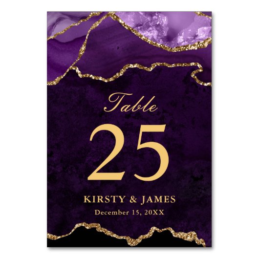 Numéro De Table Mariage Faux Paillettes Agate Violet et Or (Par défaut)