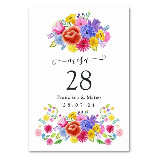 Numéro De Table Mariage Fête Espagnole Florale Aquarelle (Par défaut)