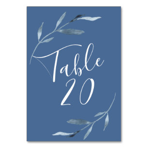 Numéro De Table Mariage Feuille bleu et blanc