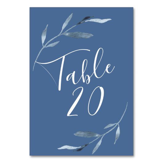 Numéro De Table Mariage Feuille bleu et blanc (Dos)