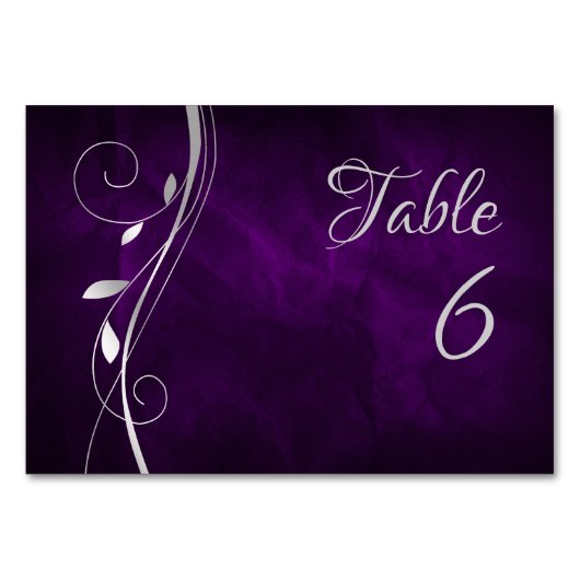 Numéro De Table Mariage Feuille d'Argent Tourbillon Violet Foncé (Devant)