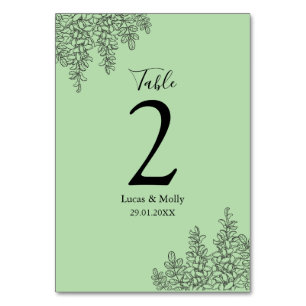 Numéro De Table Mariage Feuille de Fougère Vert Sauge