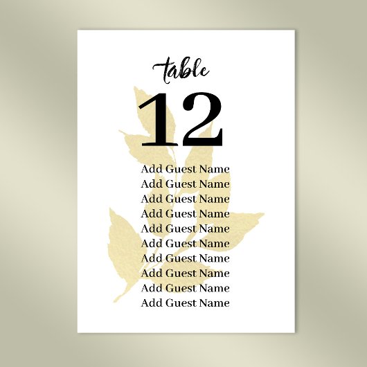 Numéro De Table Mariage Feuille d'or Tableau des numéros de siège