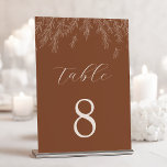Numéro De Table Mariage Feuille minimaliste en terre cuite moderne<br><div class="desc">Dirigez vos invités avec un charme accueillant grâce à ce design personnalisé de numéro de table, orné de magnifiques botaniques dessinés à la main. L'arrière - plan chaleureux en terre cuite présente un feuillage naturel en cascade, créant un accent terre mais élégant pour vos tables de réception. Cet art botanique...</div>