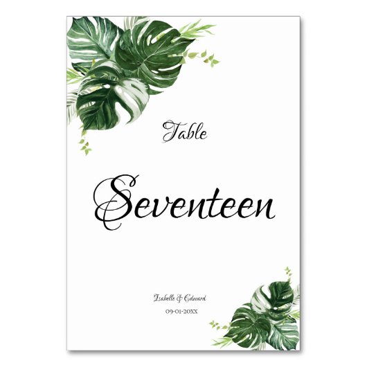 Numéro De Table Mariage Feuille Tropical Green Monstera (Dos)