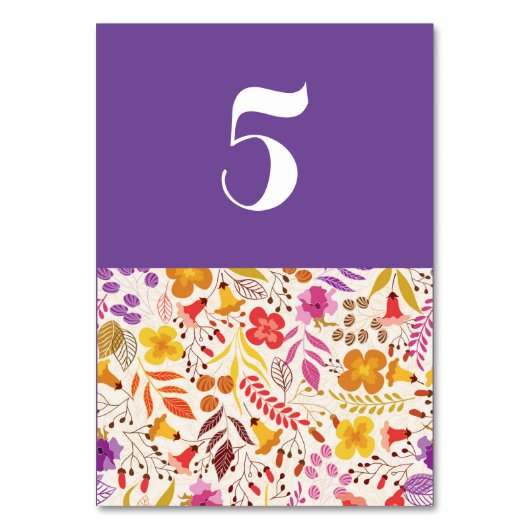 Numéro De Table Mariage Fleur de Boho Orange Violet Feuillage (Par défaut)