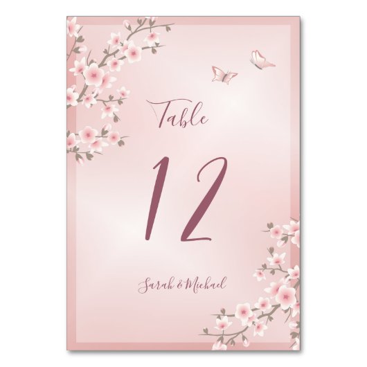 Numéro De Table Mariage Fleur de Cerisier Rose Tendue (Dos)