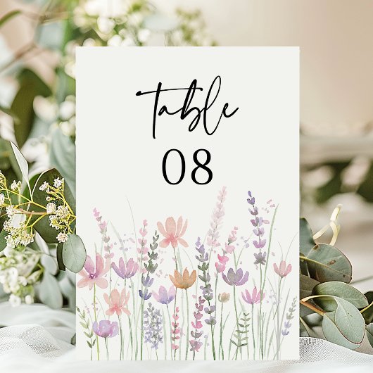 Numéro De Table Mariage Fleur de Champ au Pastel Doux